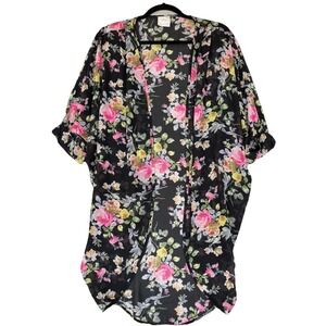Nymphe Cardigan Womens Large Black Floral Boho Hippie Whimsical Dark Cottagecore